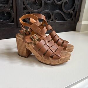 Kork-Ease Camille Ankle Strap Leather Platform Sandal Heel Size 6